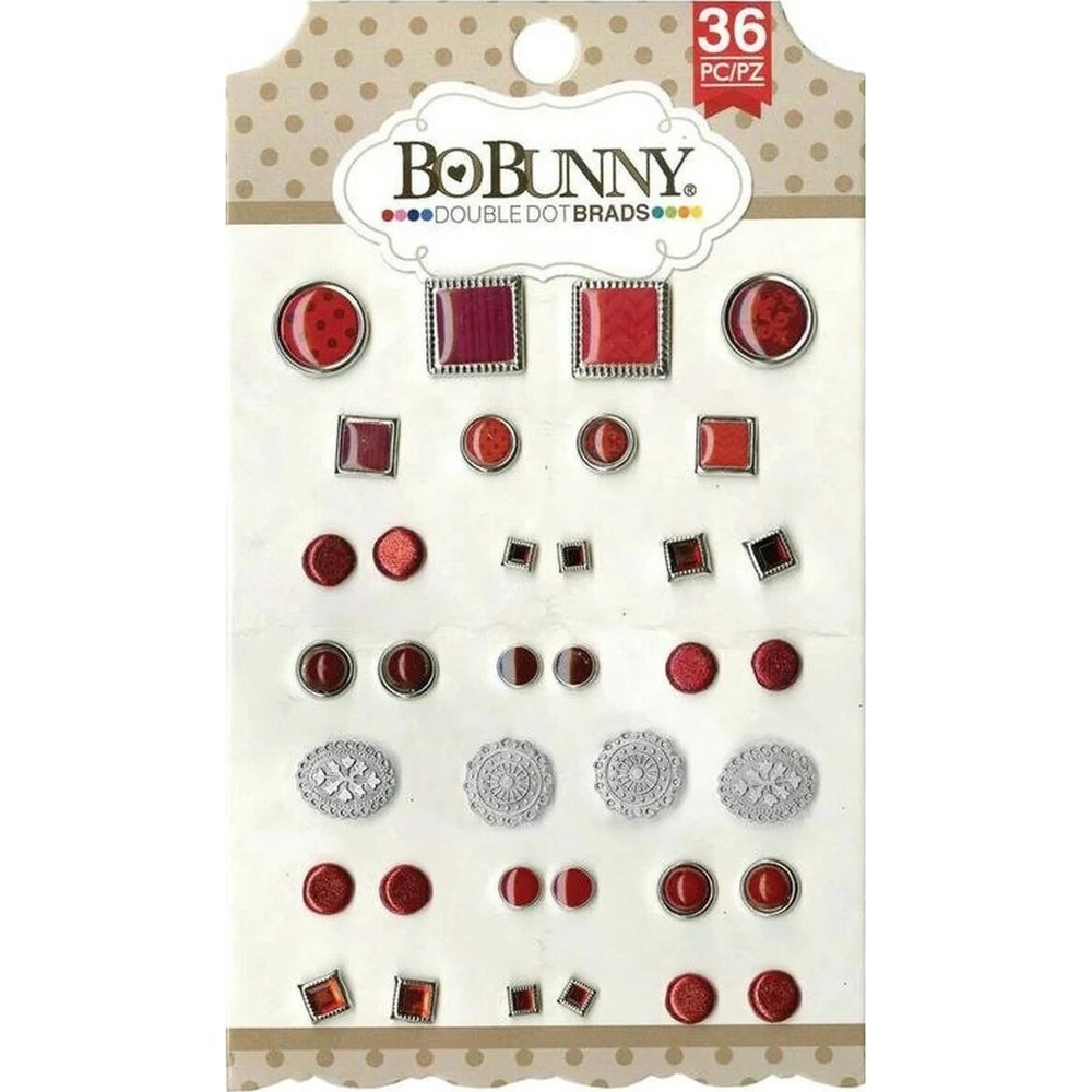 BoBunny Double Dot Brads Unisex OS Ruby Red NEW 36pc Scrapbook Craft Split Pins